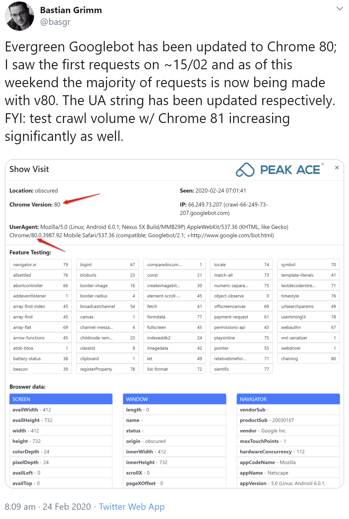 Googlebot auf Chrome 80 aktualisiert