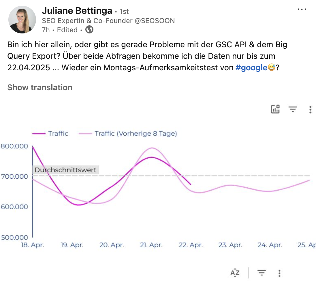GSC API Probleme - Post auf LinkedIn