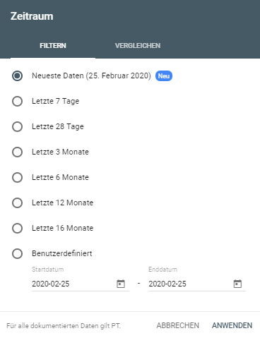 GSC-Leistungsbericht: 'Neueste Daten' nicht aktuell