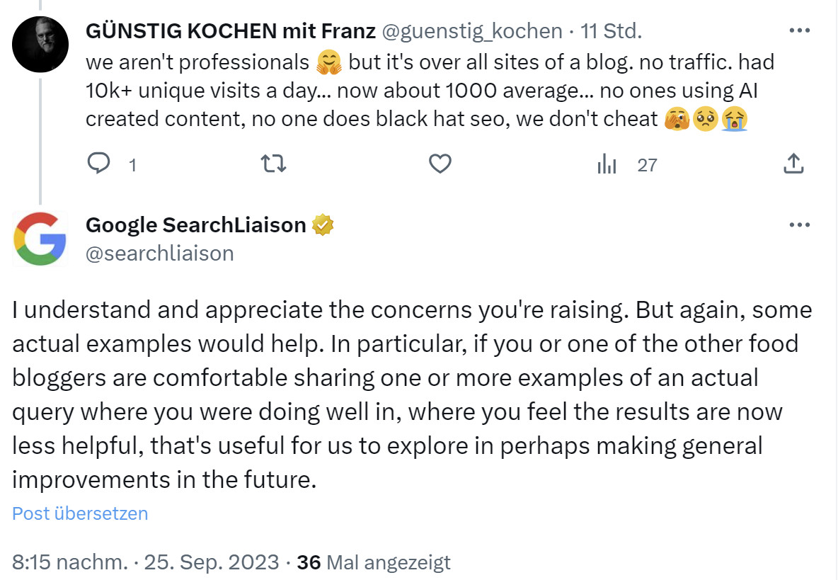 guenstig-kochen.at: Beschwerde bei Google wegen gesunkenen Traffics