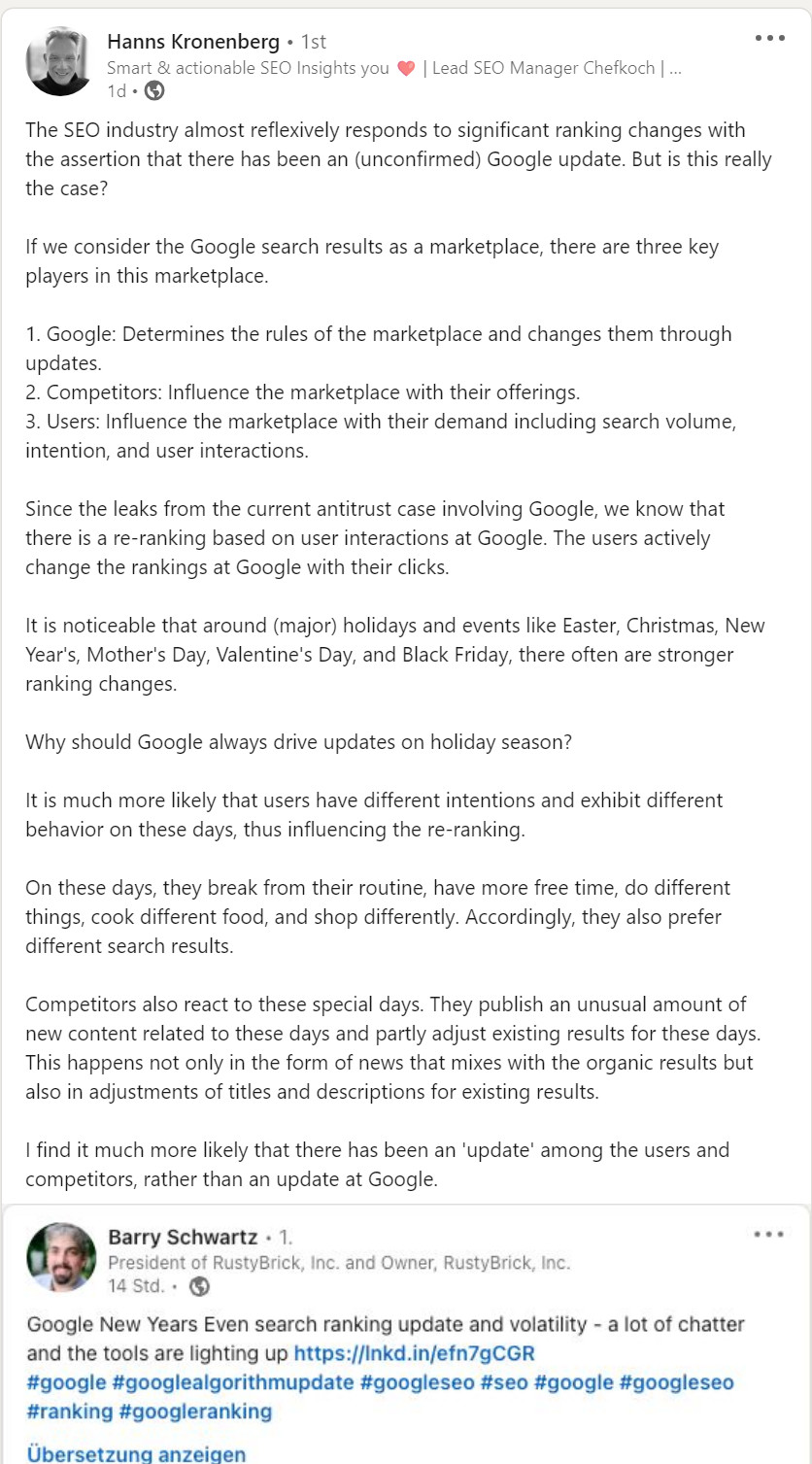 Hanns Kronenberg: Stellungnahe zu mutaßlichem Google Update Ende 2023