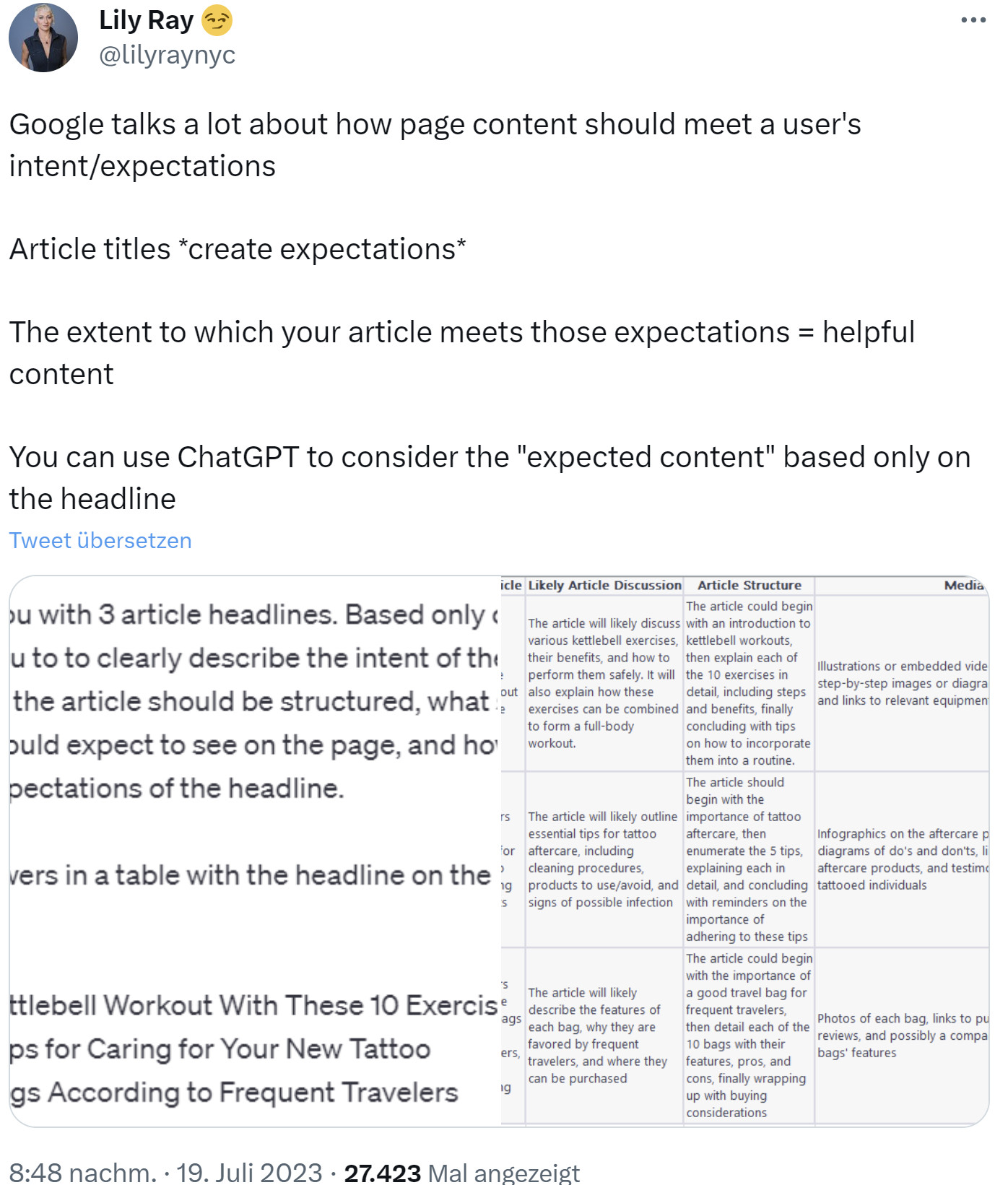Helpful Content: Durch Titel geweckte Erwartungen und Content sollten zusammenpassen - Liliy Ray auf Twitter