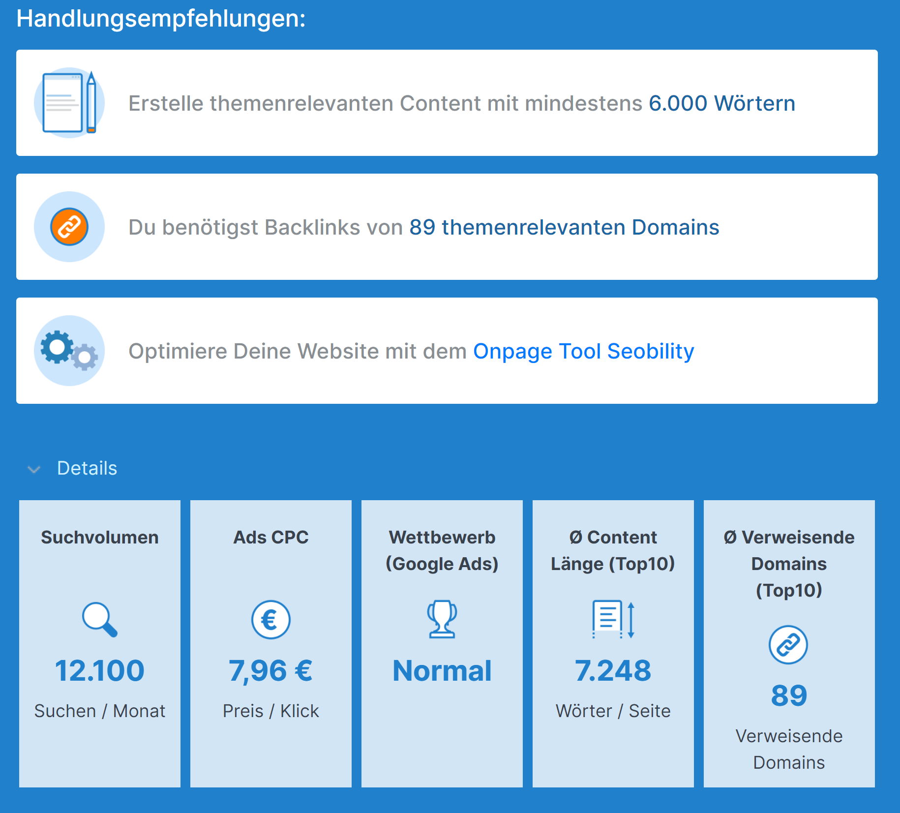 How much to rank: Ergebnis-Details
