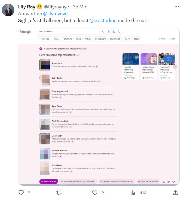 Gogole SGE: Anzeige bester Marketer