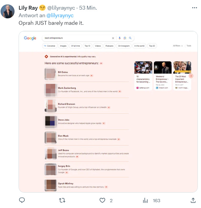 Google SGE: Anzeige bester Unternehmer