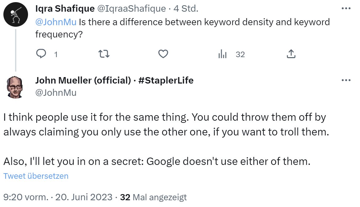 John Müller von Google erinnert daran: Google verwendet weder Keyword-Dichte noch Keyword-Frequenz