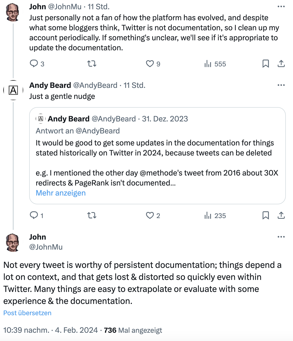 John Müller erklärt, warum er manche seiner Tweets löscht