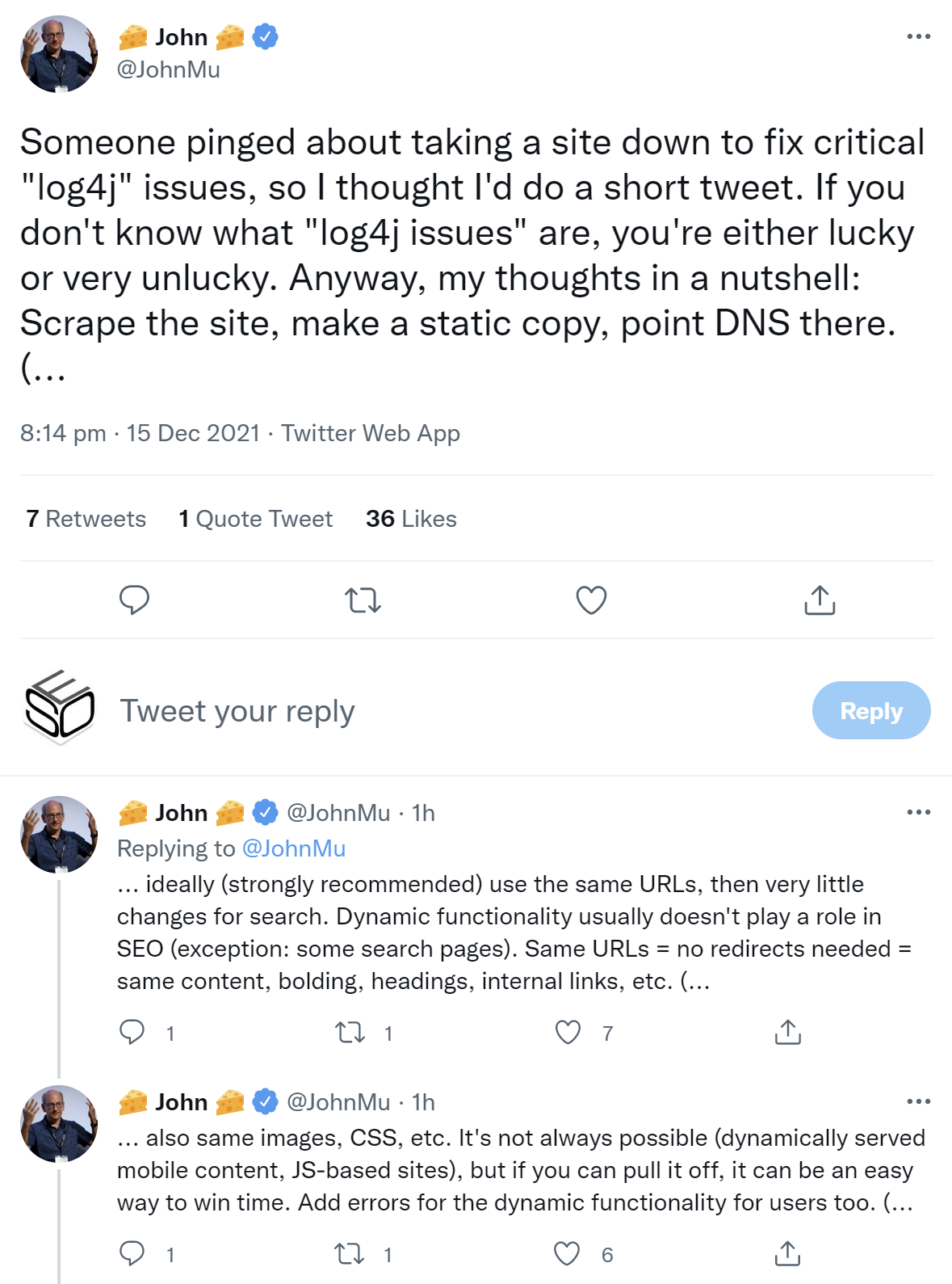 John Müller von Google gibt Empfehlungen zu Log4j-Problemen: 1/3