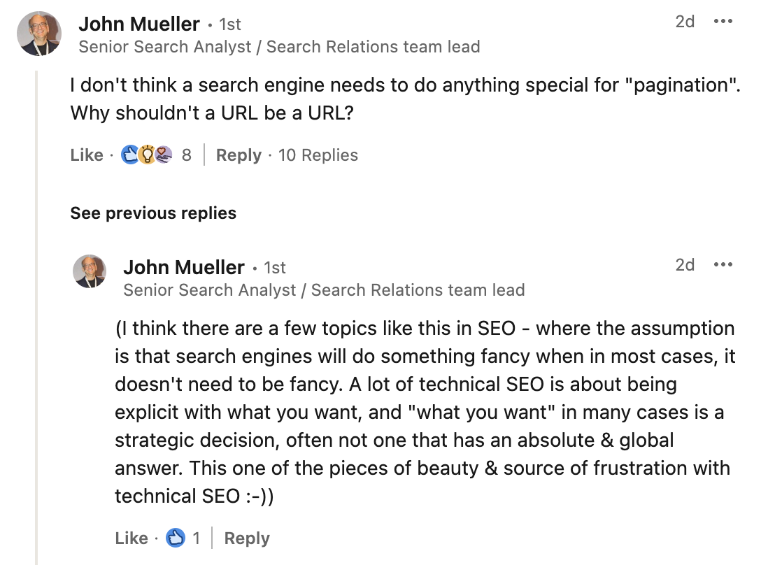 John Müller zu Paginierung - LinkedIn