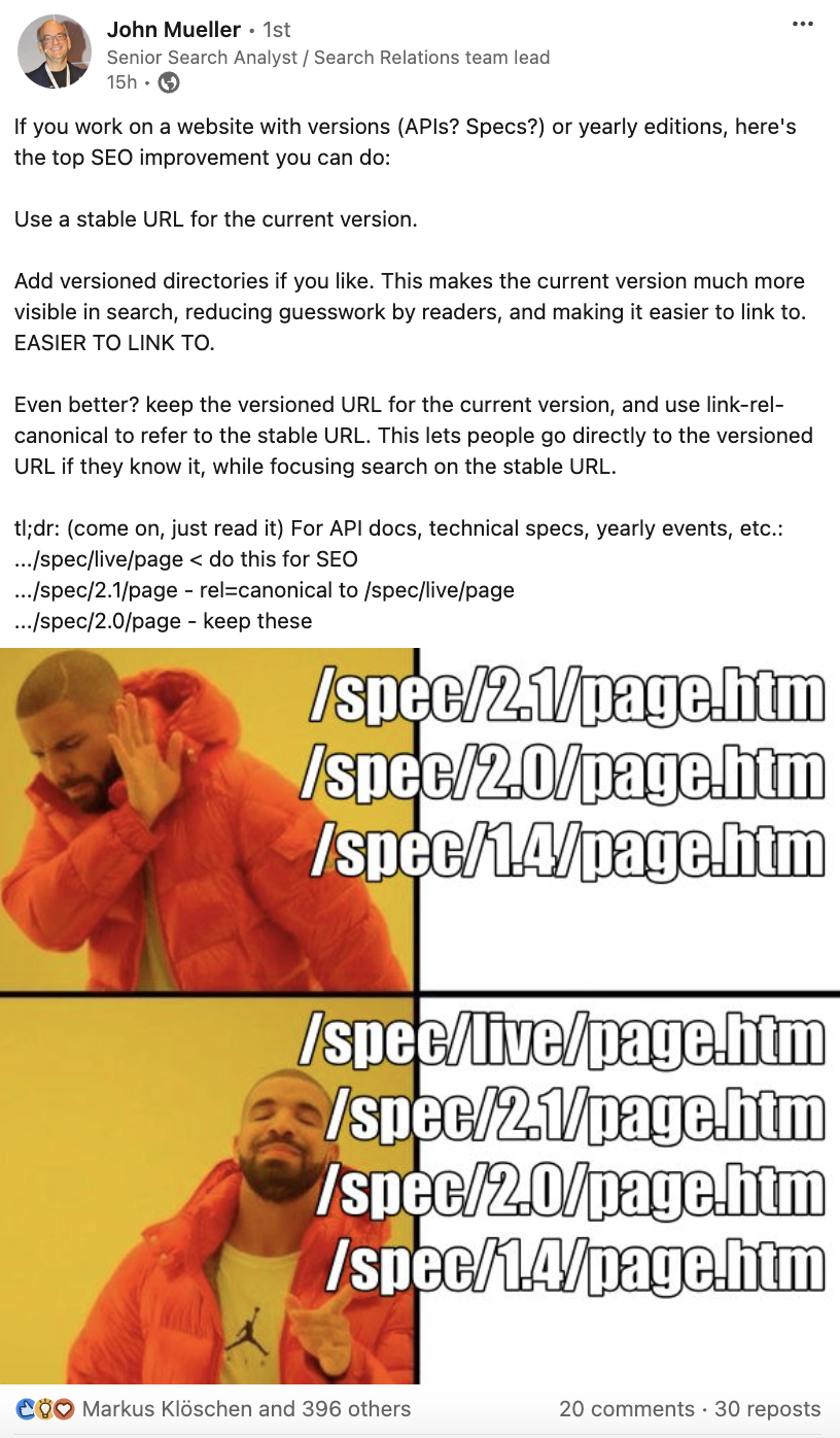 John Müller: Tipps zur Versionierung und URLs