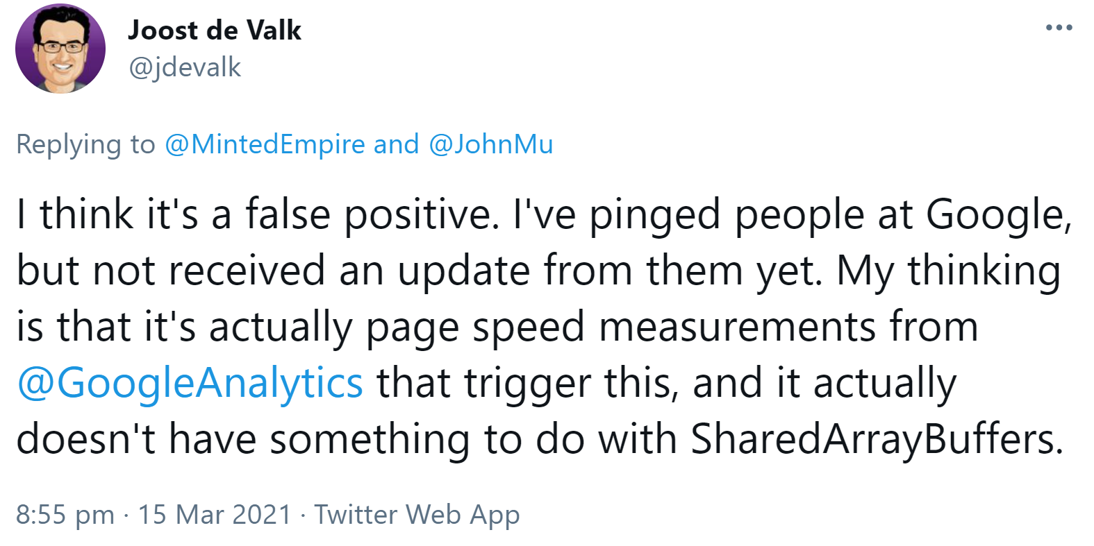 Joost de Walk: Probleme mit SharedArrayBuffers wegen Google Analytics?