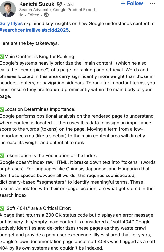 Google wertet die Position von Inhalten auf Webseiten - Kenichi Suzuki auf LinkedIn