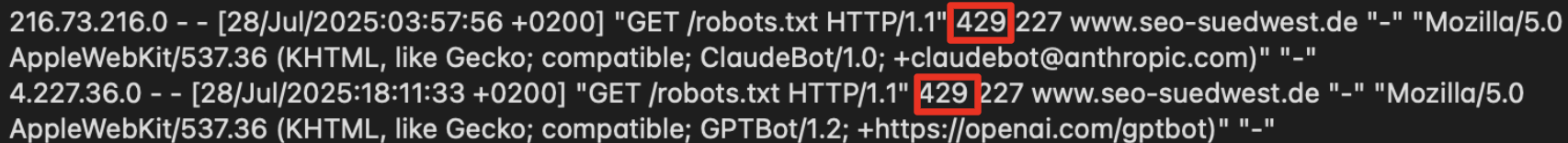 KI-Bot-Aufrufe: geblockt per HTTP-Status 429