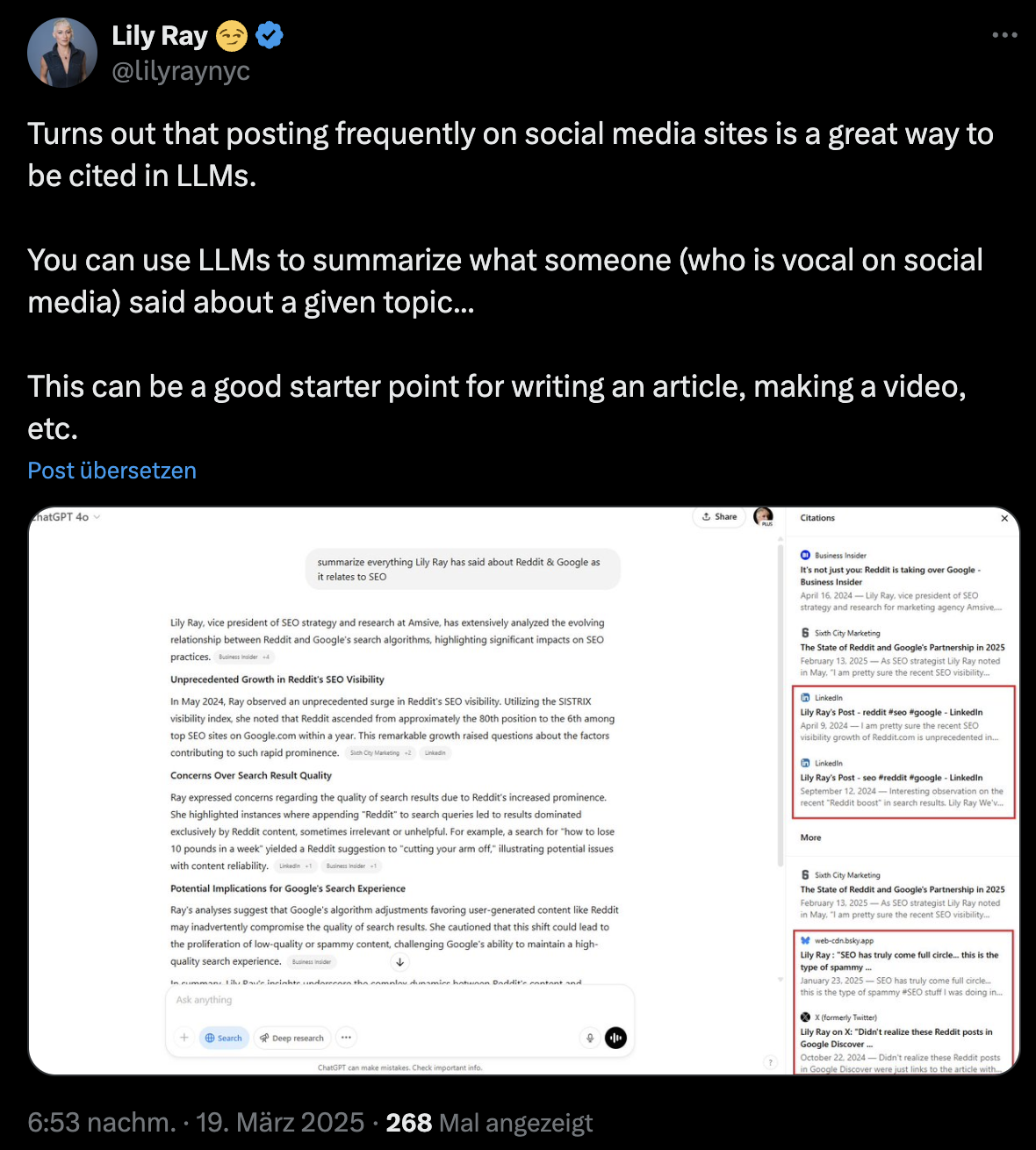 Lily Ray: Posten auf Social Media gut für Präsenz in LLMs