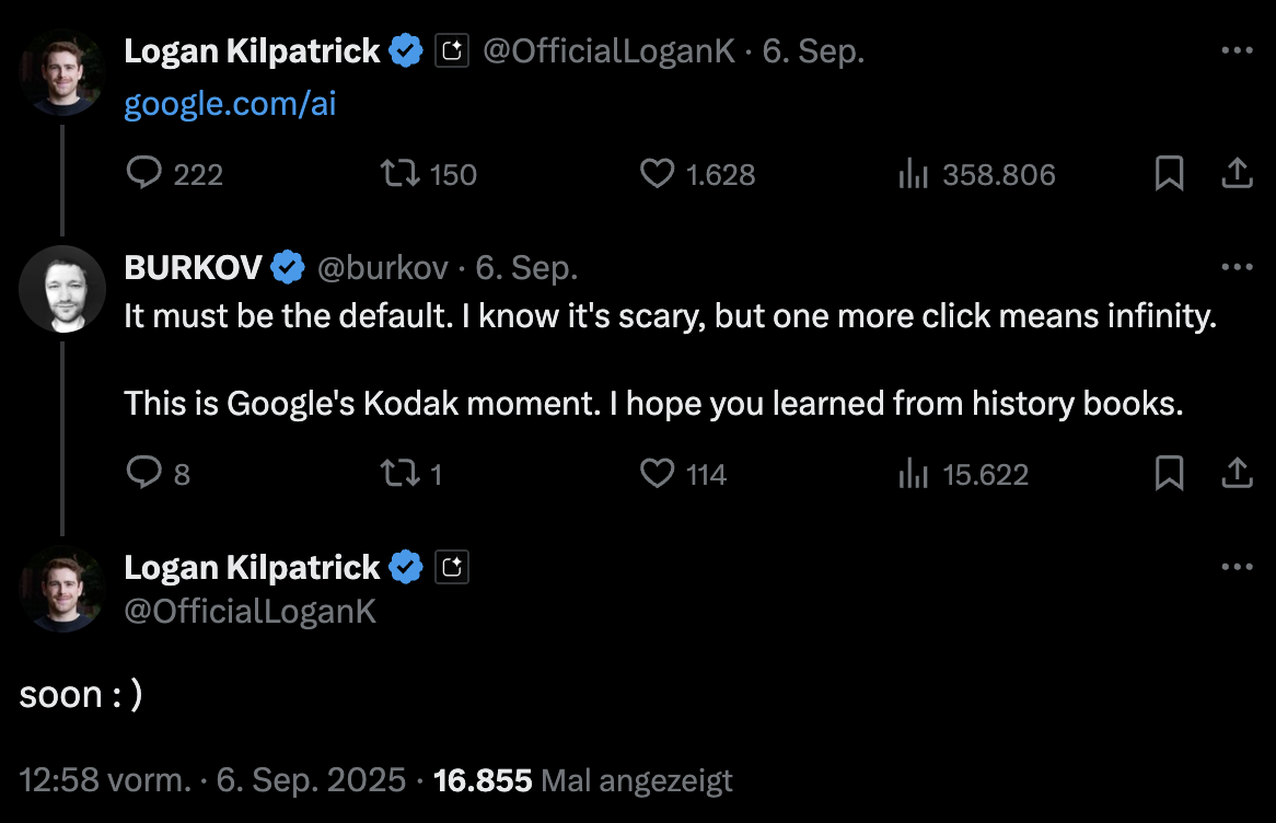 Logan Kilpatrick: Google AI Mode könnte bald zur Standardsuche werden