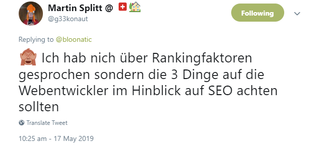 Martin Splitt: Klarstellung: Es ging im Video im Top-Maßnahmen von SEOs und nicht um Rankingfaktoren