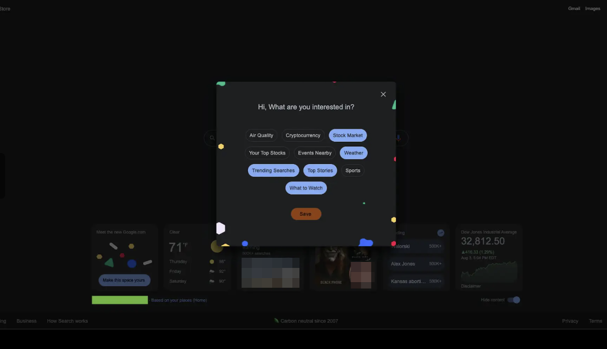 Neue Google Startseite: 'Wofür interessierst Du Dich?'