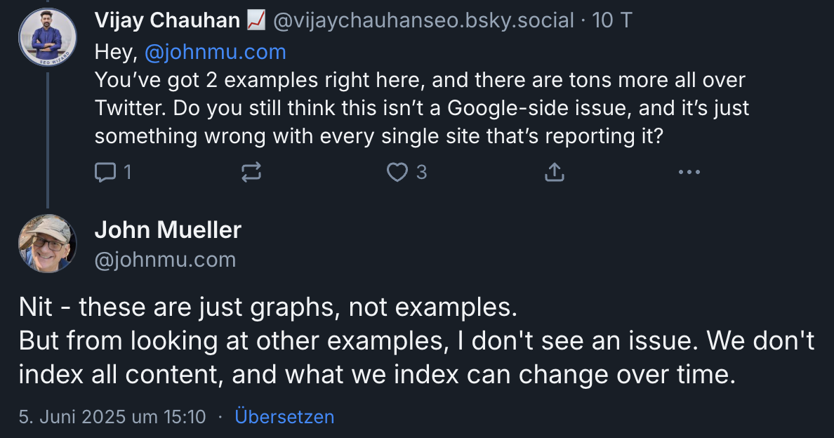 John Müller: Rückgang der Indexierung nicht auf Problem zurückzufüren