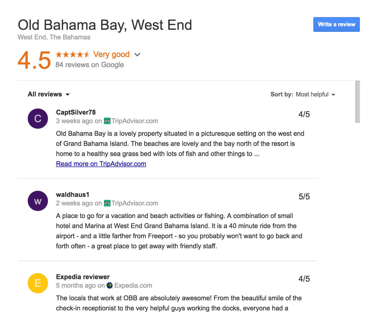 Google: Reviews von TripAdvisor und Expedia