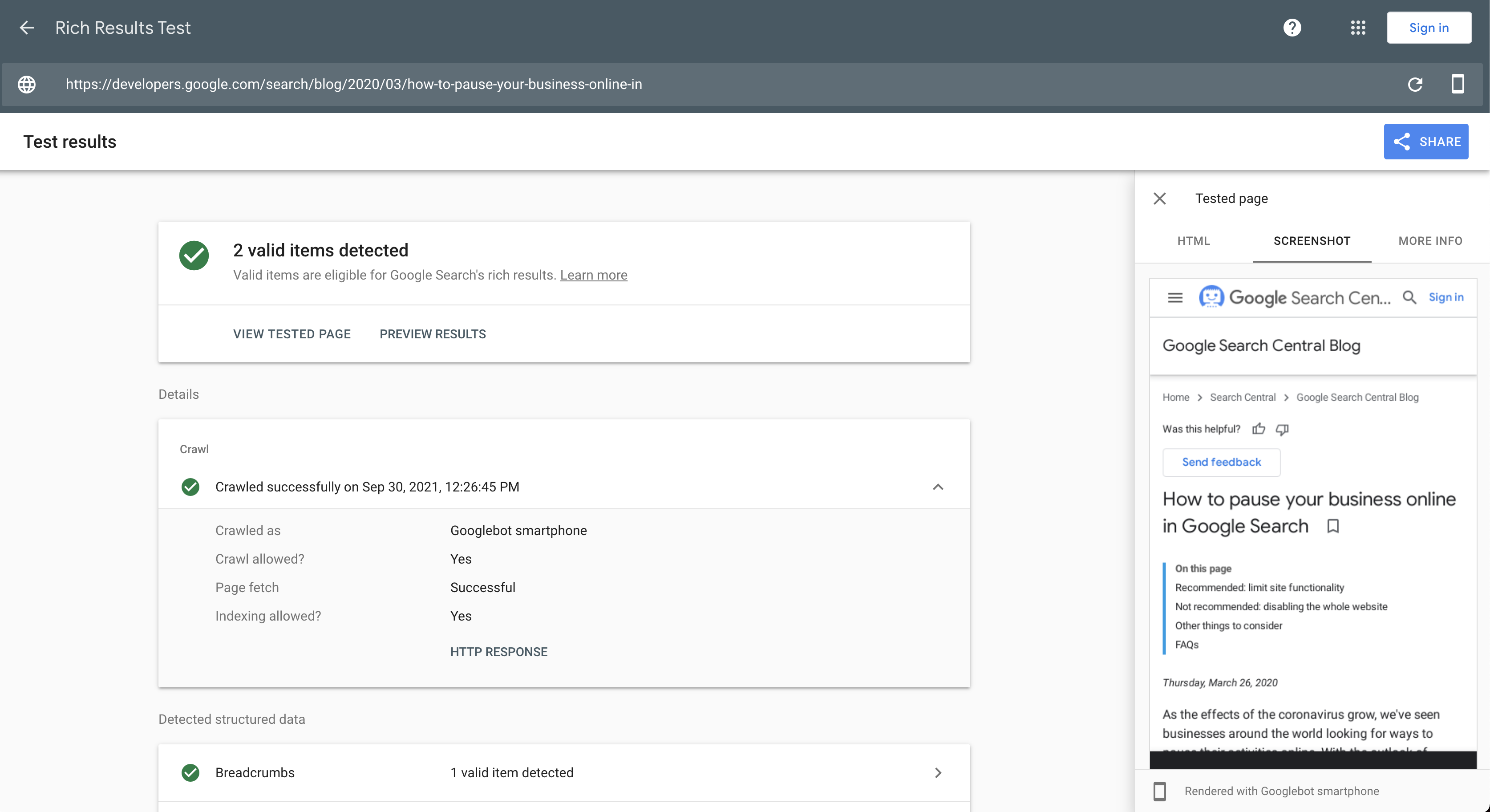 Rich Results Tool: neue Oberfläche
