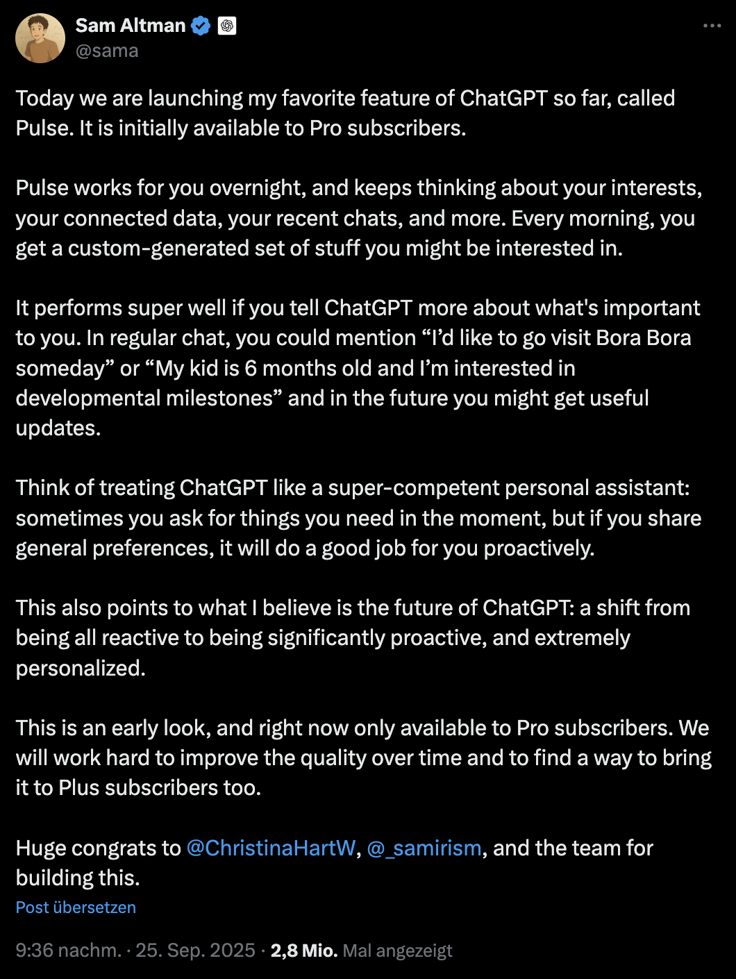 Sam Altman zu ChatGPT Pulse