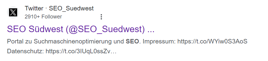 Google: Anzeige der Follower-Anzahl für Twitter-Profil