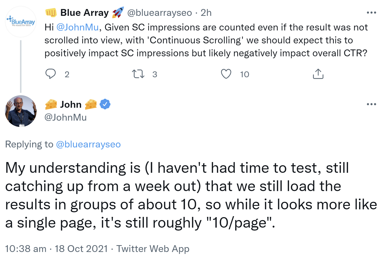 Google: Trotz Continuous Scrolling werden Ergebnisse weiter in Zehnergruppen geladen