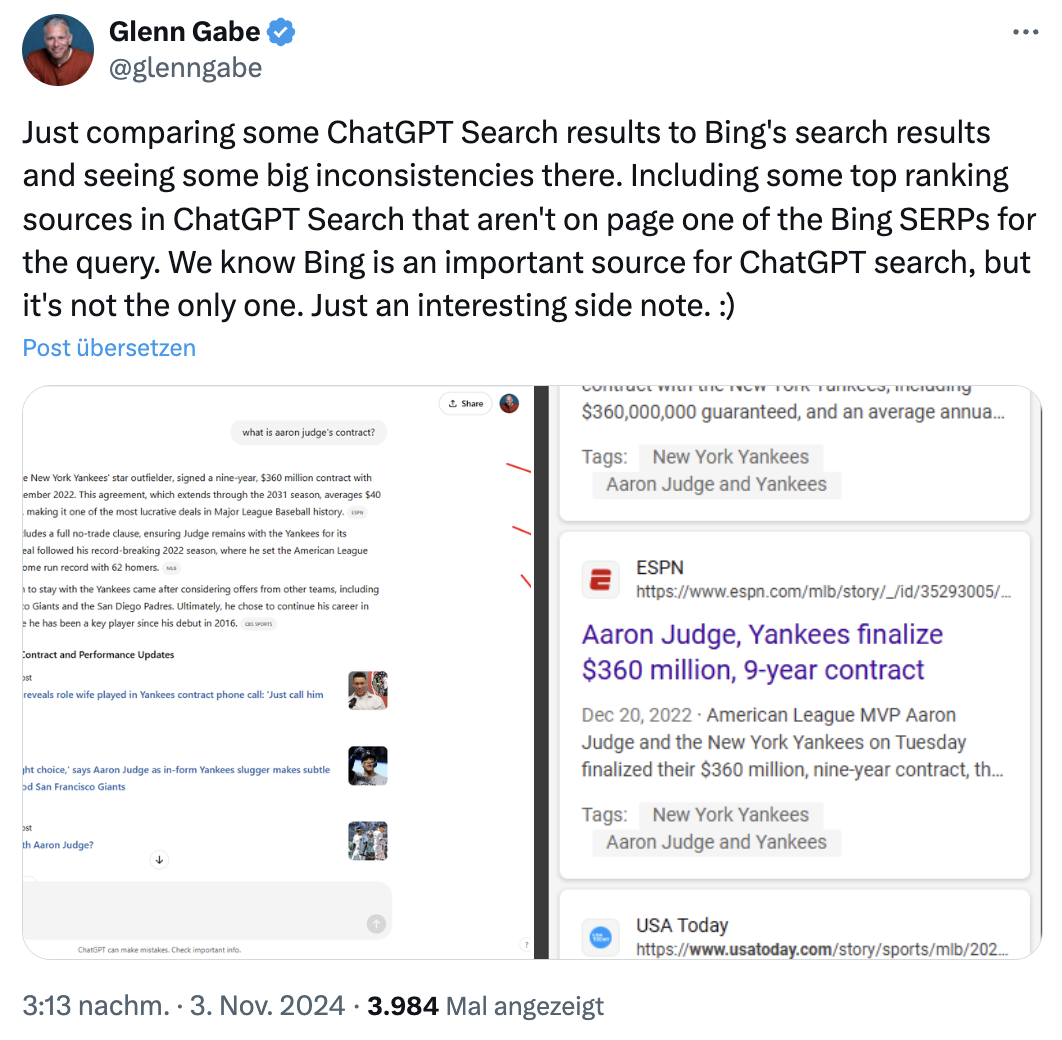 Unterschiede zwischen den Suchergebnissen von Bing und ChatGPT Search