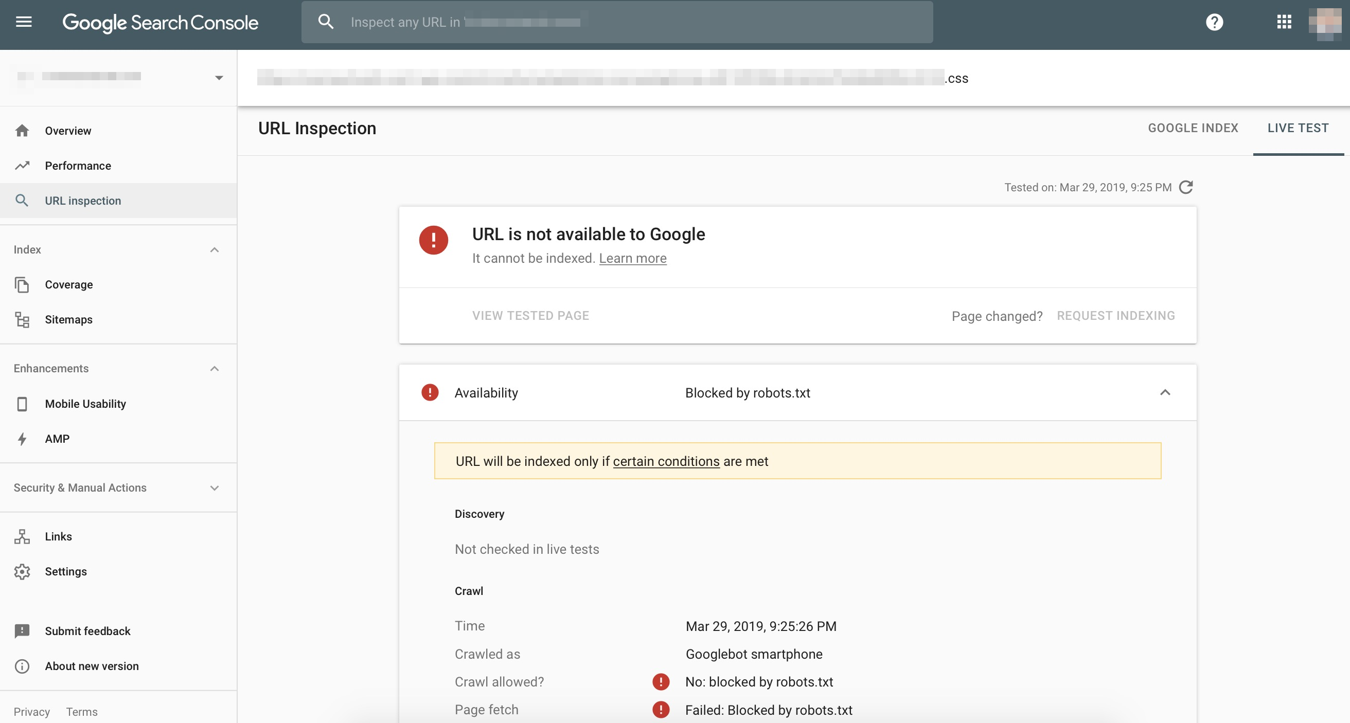 Google: URL Inspection Tool zeigt Fehler für CSS-Datei an