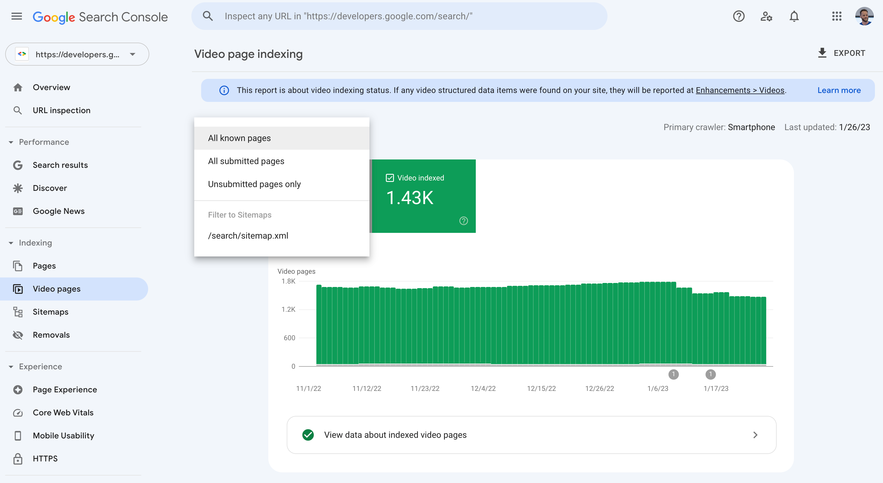 Google Search Console: Sitemap-Filter für den Indexierungsreport für Videos