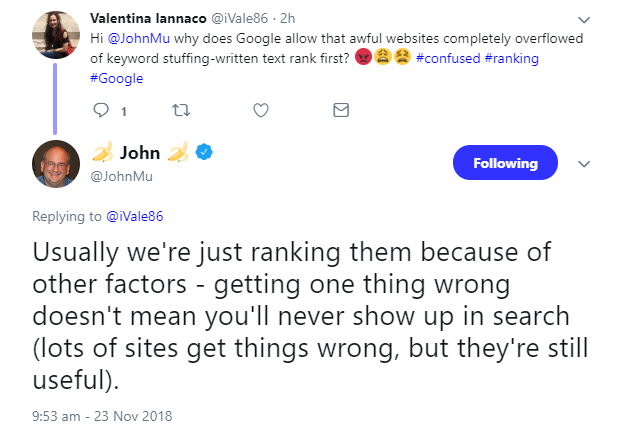 Warum Google auch Seiten mit Keyword-Stuffing rankt