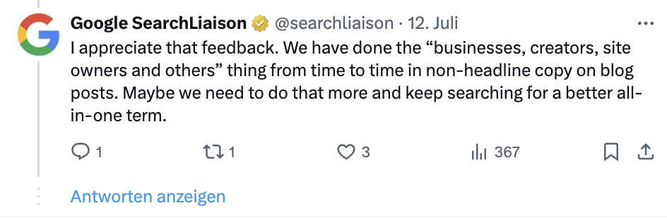 Google: Warum Creator statt Webmaster?
