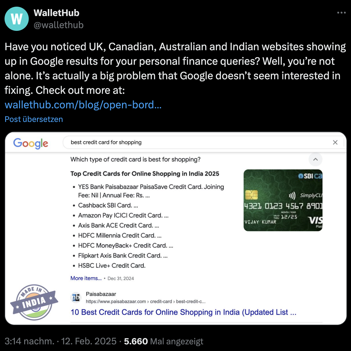 Websites aus Großbritannien, Australien und Indien erscheinen in den US-Suchergebnissen - WalletHub auf X