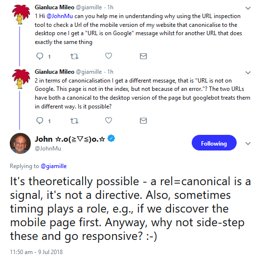 Wenn Google die mobile Version einer Seite zuerst entdeckt, kann das Canonical auf die Desktop-Version ignoriert werden